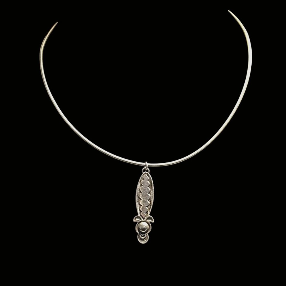 Vintage Alex Sanchez Pendant Sterling Silver Stampwork with Omega Chain